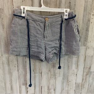 Cynthia Rowley 100% Linen Stripe Nautical Shorts Belted